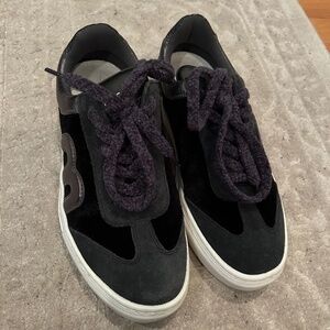 Momoni Black Velvet and Suede Sneakers, Size 37 (U.S. 6.5-7)